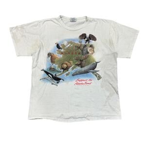 Vintage 80s Support the Alaska Fund Single Stitch Shirt Men's XL Animal Tee